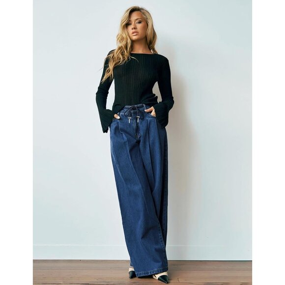 Women's Wide Leg Jeans Cotton Spandex High Waist Casual Streetwear - Picture 6 of 6